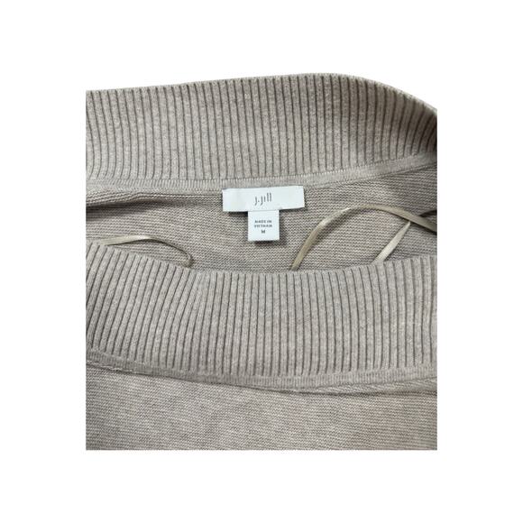 J Jill Womens Medium 100% Cotton Knit Sweater Beige Tan Ribbed Trim Long Sleeve - Picture 3 of 5